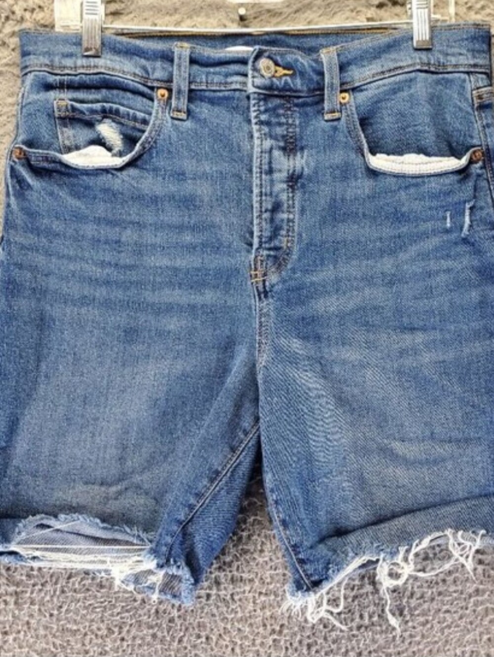 Old Navy Shorts Womens Size 12 Blue Sky-Hi Extra High Rise Cutoff Button Fly